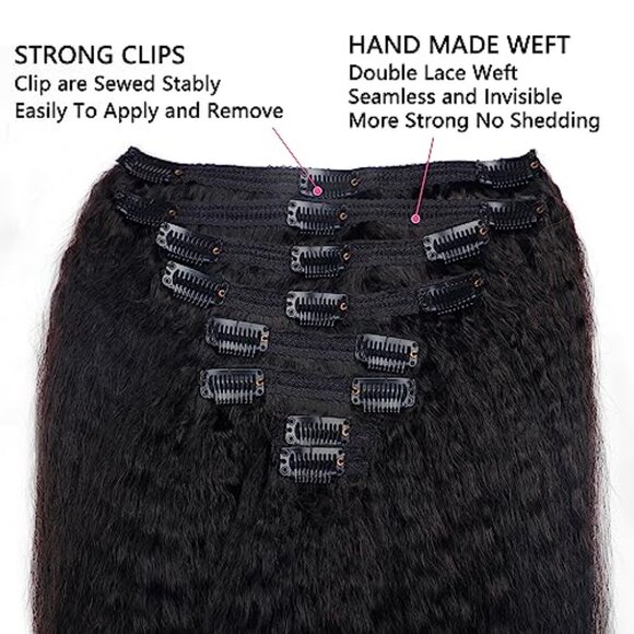 Real Human Hair Clip In Extensions Kinky Straight 18 Inch 8pcs 120g main image 7
